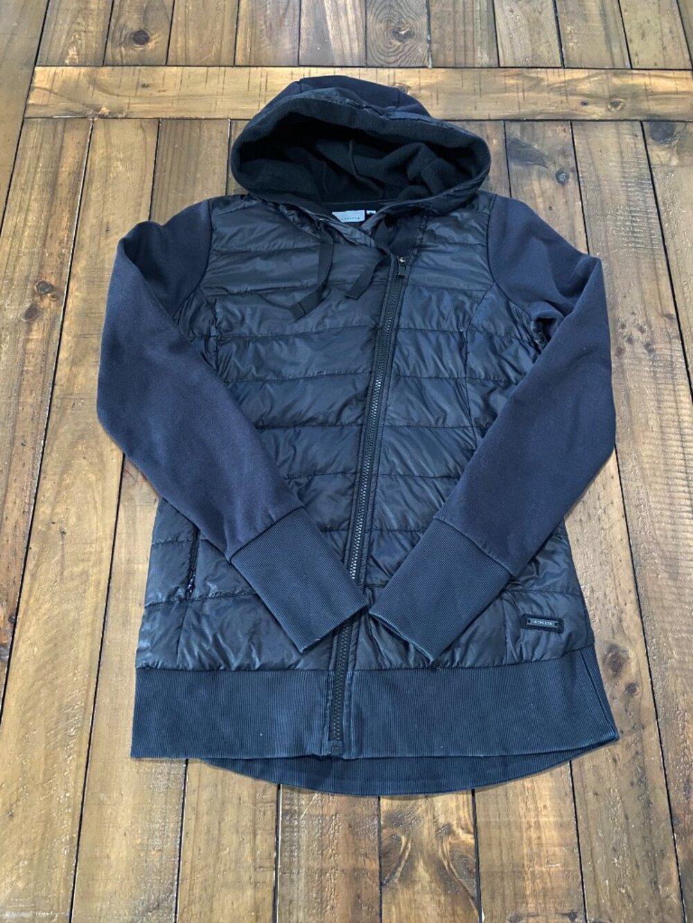 Athleta Inlet Hybrid Down Puffer Jacket Black Womens Small
